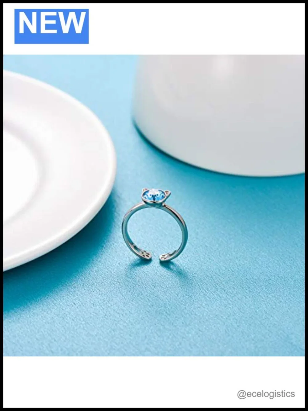925 Sterling Silver Cat Ring with Austrian Crystal Adjustable Stacking